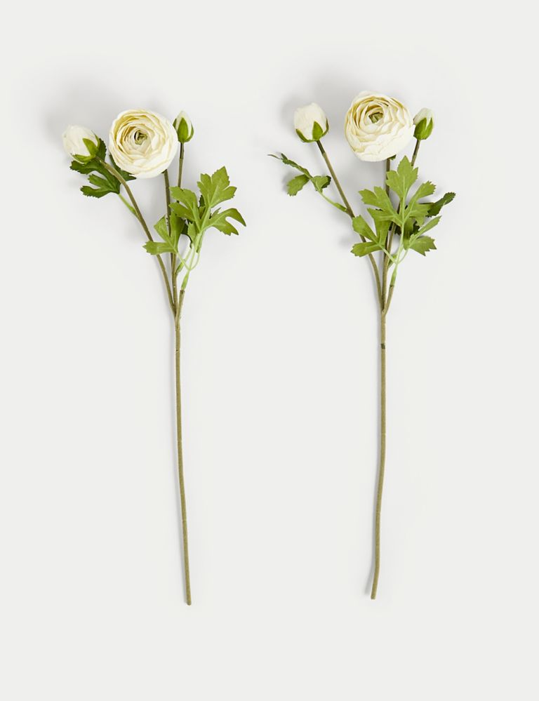 Set of 2 Artificial Real Touch Ranunculus Stems 1 of 4