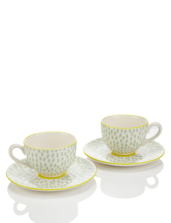 Set of 2 Ceramic Cup & Saucers Image 1 of 2