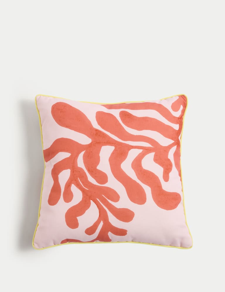 Set of 2 Coral Checked Outdoor Cushions