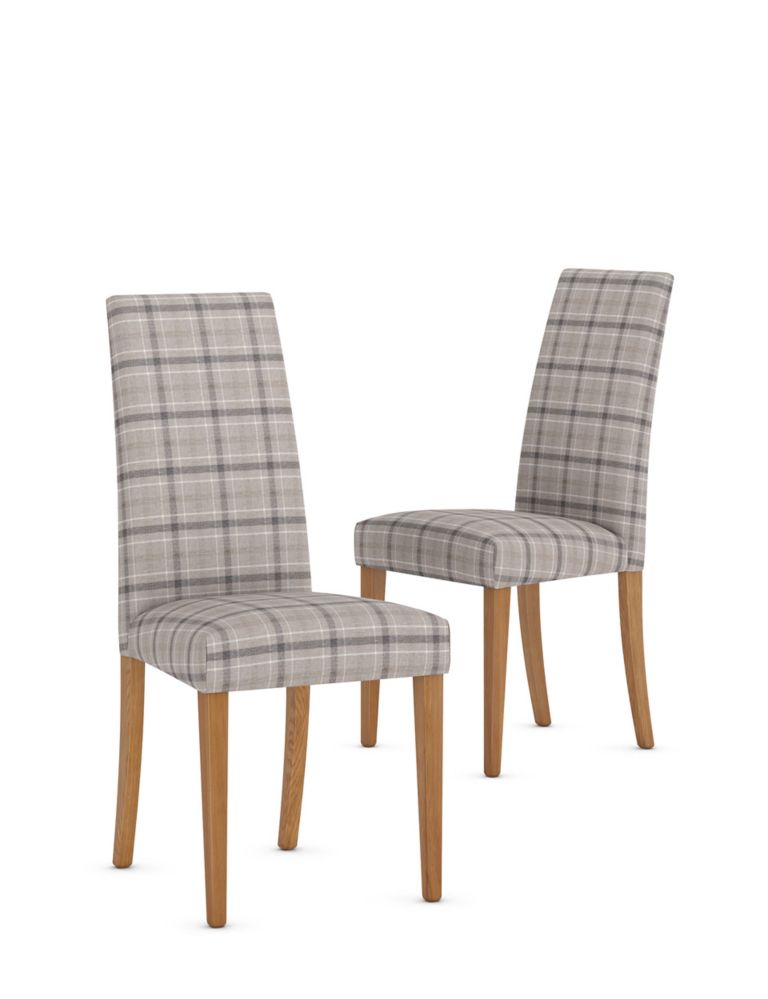 Set of 2 Denford Checked Grey Mix Dining Chairs 1 of 8