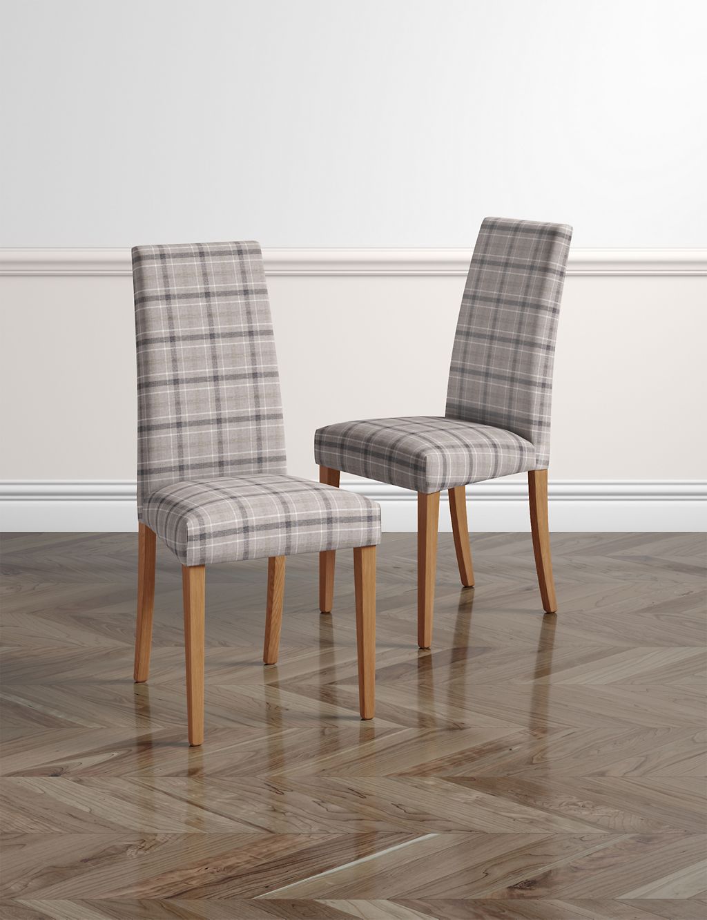 Set of 2 Denford Checked Grey Mix Dining Chairs 1 of 8