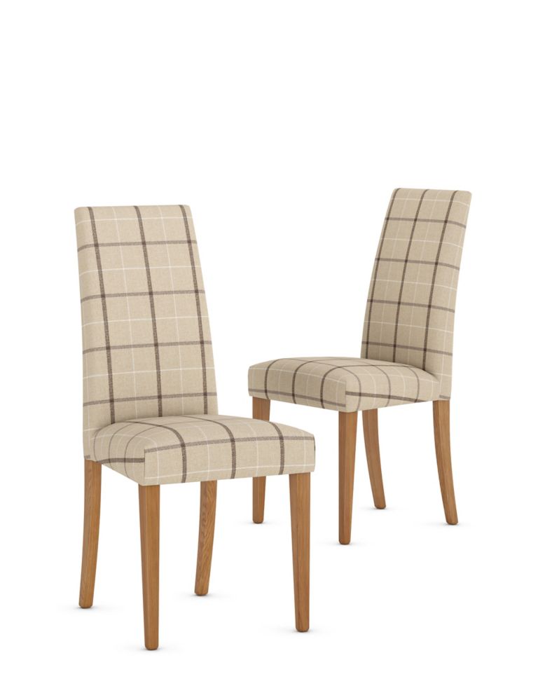 Set of 2 Denford Checked Oatmeal Dining Chairs 1 of 8
