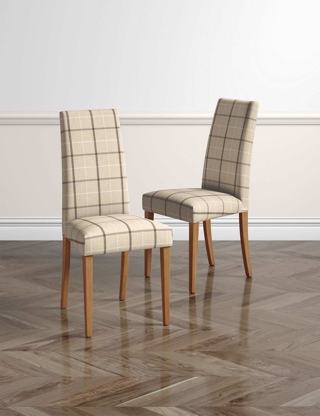 Set of 2 Denford Checked Oatmeal Dining Chairs 1 of 8