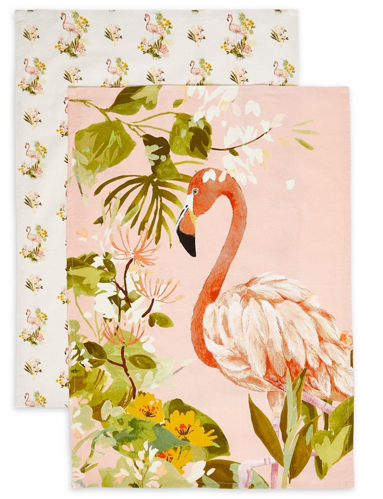 Set of 2 Flamingo Design Tea Towels 1 of 3