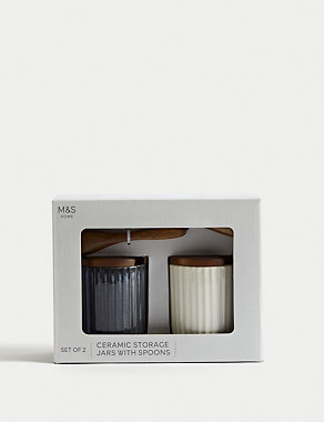 Set of 2 Ribbed Storage Jars with Spoons Image 2 of 6