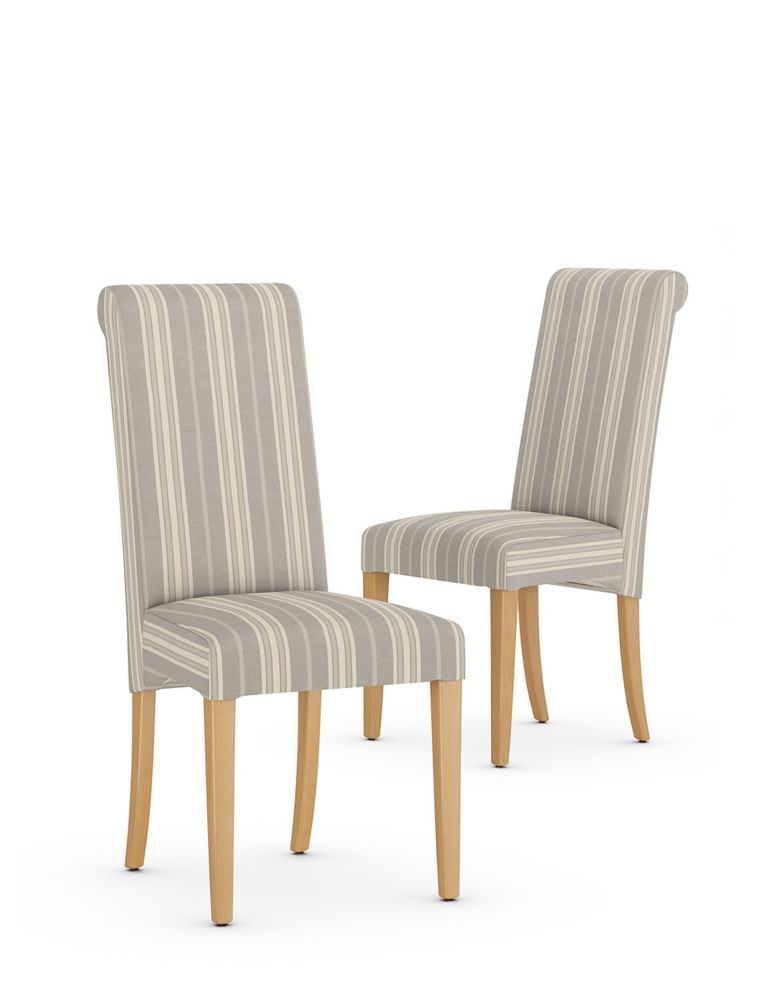 Set of 2 Striped Fabric Dining Chairs 1 of 8
