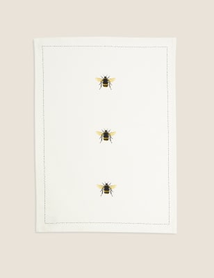 Set of 3 Pure Cotton Bee Tea Towels M S Collection M S