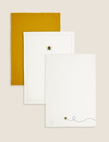 Set of 3 Pure Cotton Bee Tea Towels 1 of 6