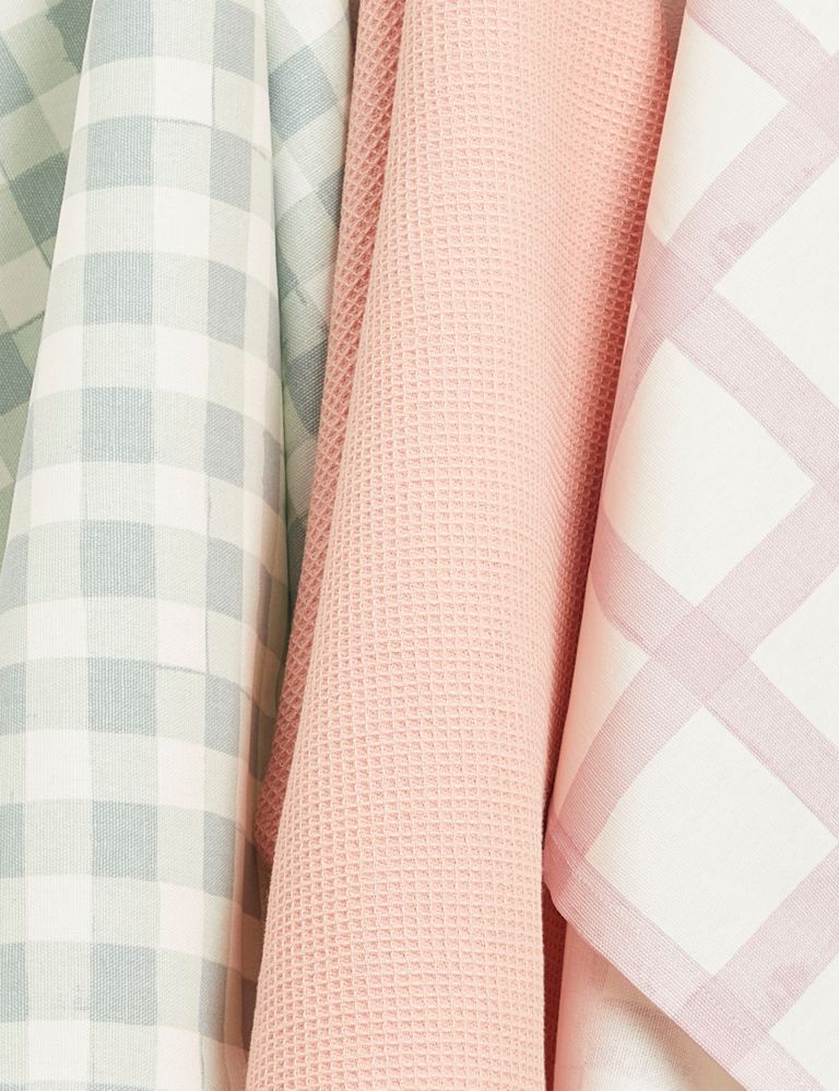 Set of 3 Pure Cotton Checked Tea Towels 2 of 4