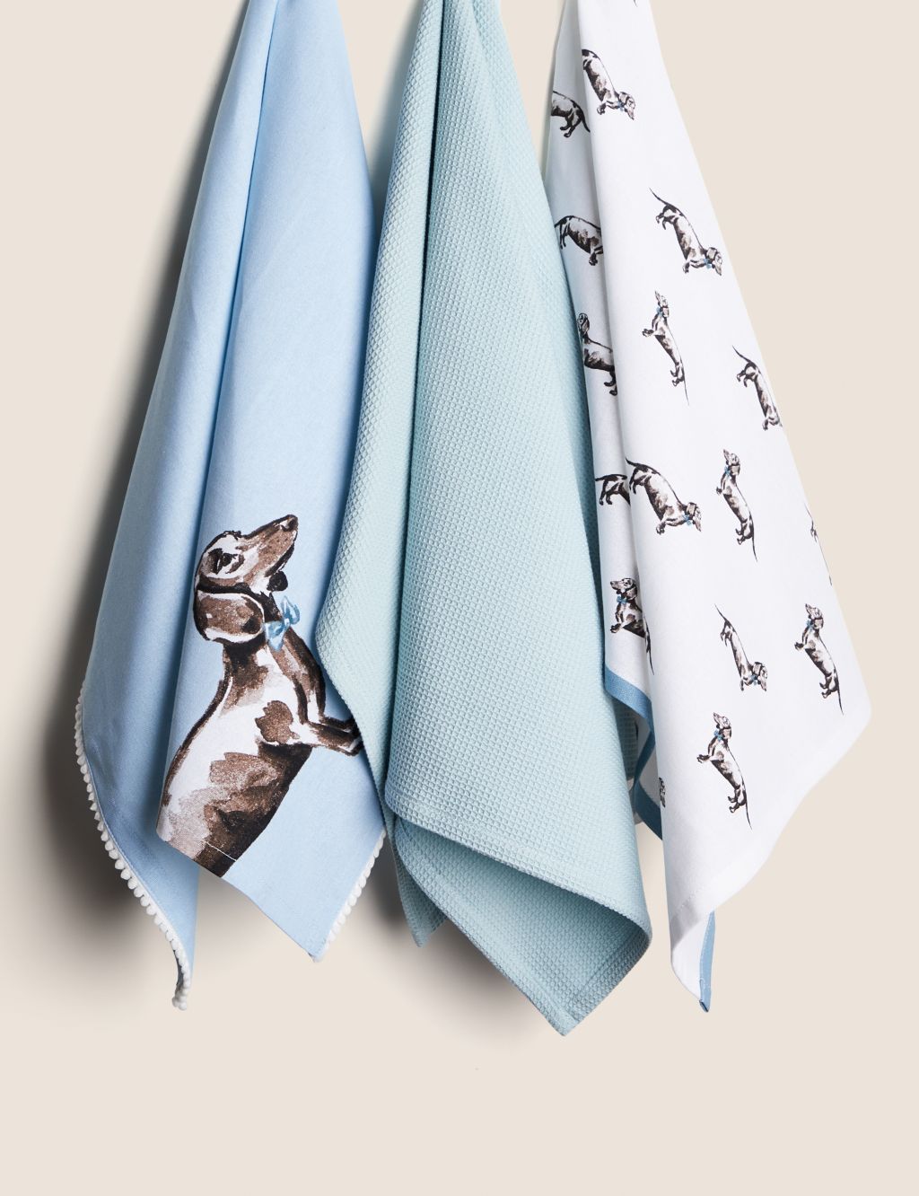 Set of 3 Pure Cotton Dachshund Tea Towels | M&S Collection | M&S