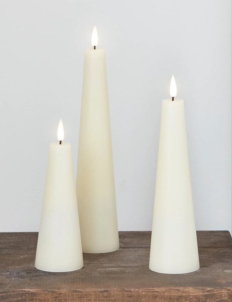 Set of 3 TruGlow® Cone Pillar LED Candles Lights4fun M&S
