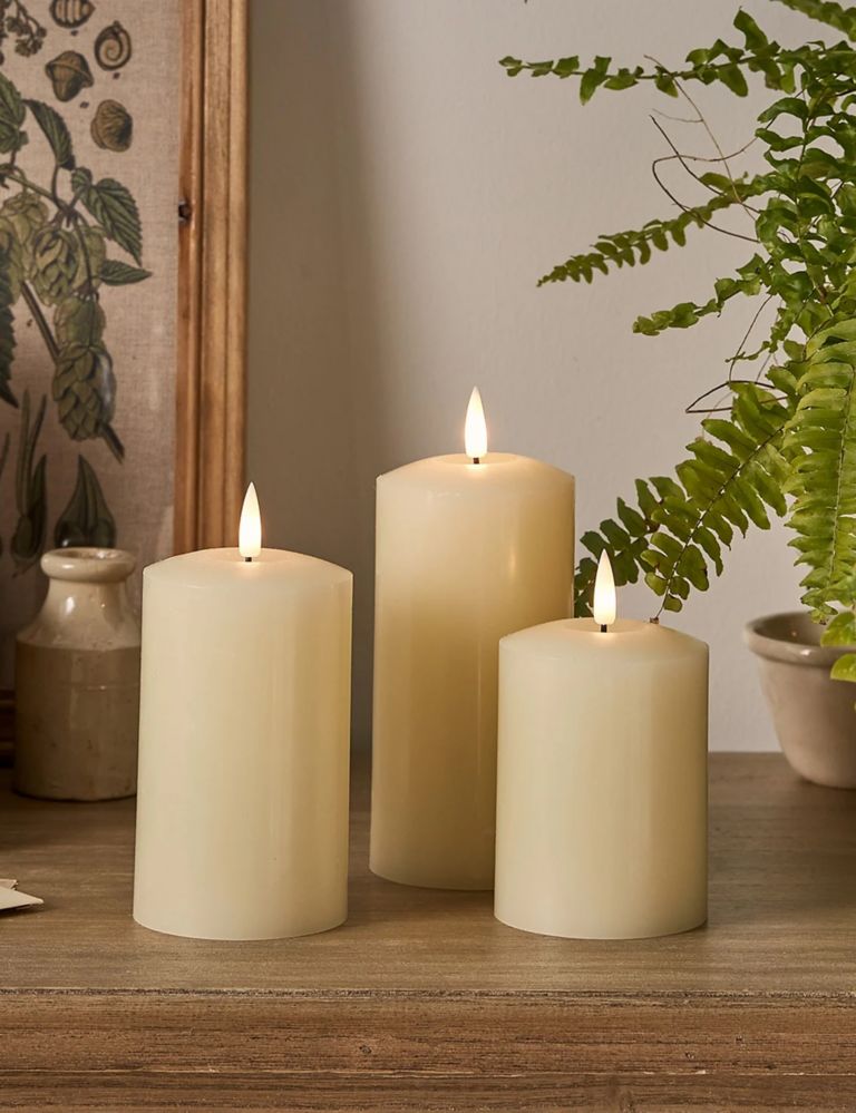 Ivory Flameless Candle Pillar - Scallop Top Vanilla Scented - 3.5” Width