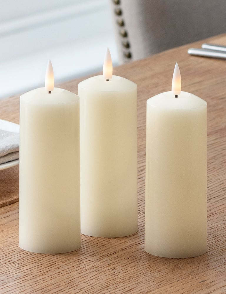 Set of 3 TruGlow Skinny Pillar LED Candles Lights4fun M S