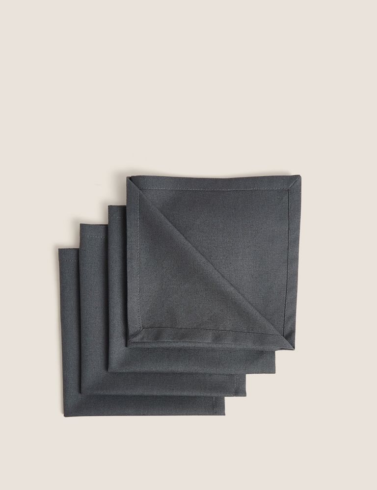 Set of 4 Cotton Rich Napkins with Linen 1 of 4