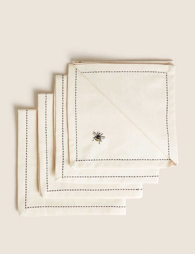 Set of 4 Embroidered Bee Cotton Napkins 1 of 5