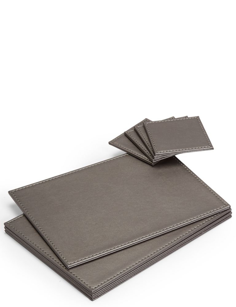 Set of 4 Faux Leather Placemats & Coasters 1 of 6