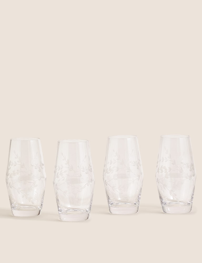 Set of 4 Floral Etched Highball Glasses M&S Collection M&S