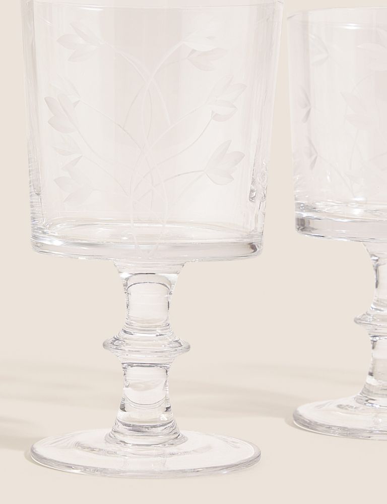 Set of 4 Floral Etched Wine Glasses 2 of 3