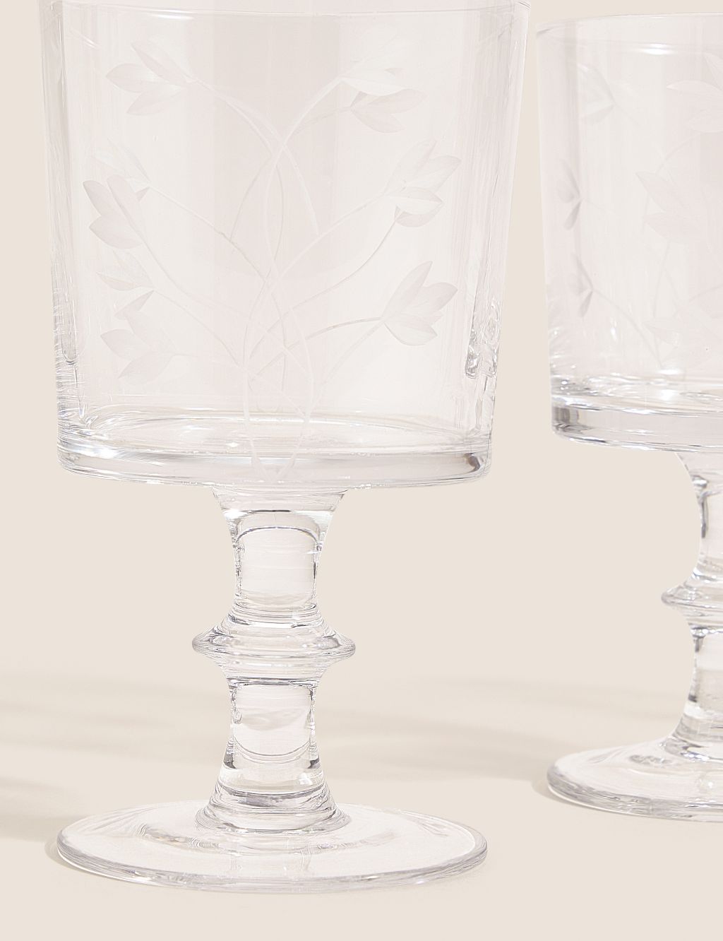Set of 4 Floral Etched Wine Glasses 1 of 3