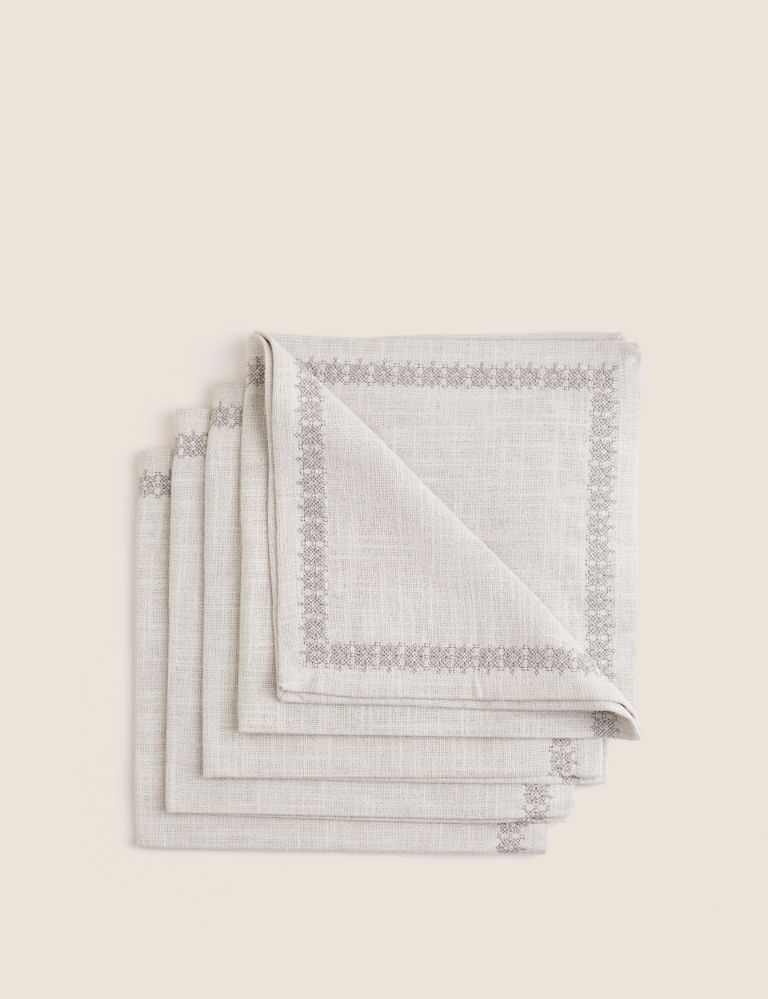 Set of 4 Pure Cotton Embroidered Napkins 1 of 5