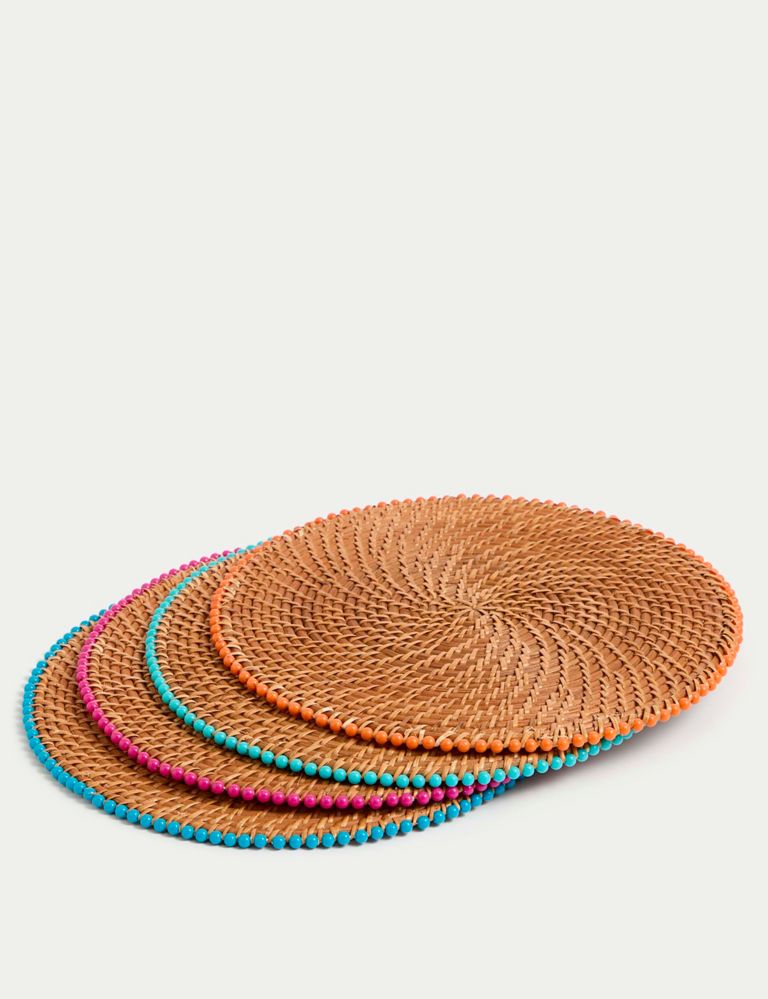 Set of 4 Rattan Beaded Placemats 1 of 5
