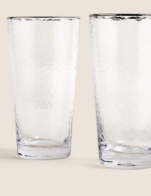 Set of 4 Textured Platinum Rim Hi Ball Glasses Image 2 of 3