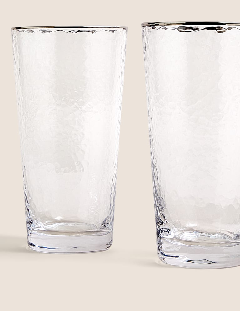 Set of 4 Textured Platinum Rim Highball Glasses, M&S Collection