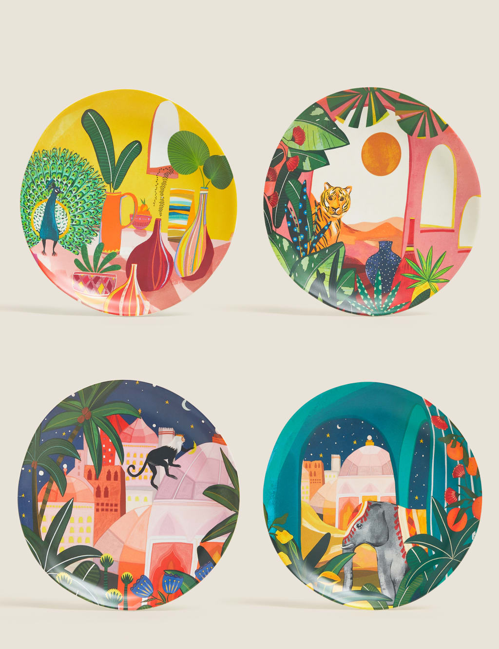 Set of 4 Tropical Jungle Picnic Side Plates M&S