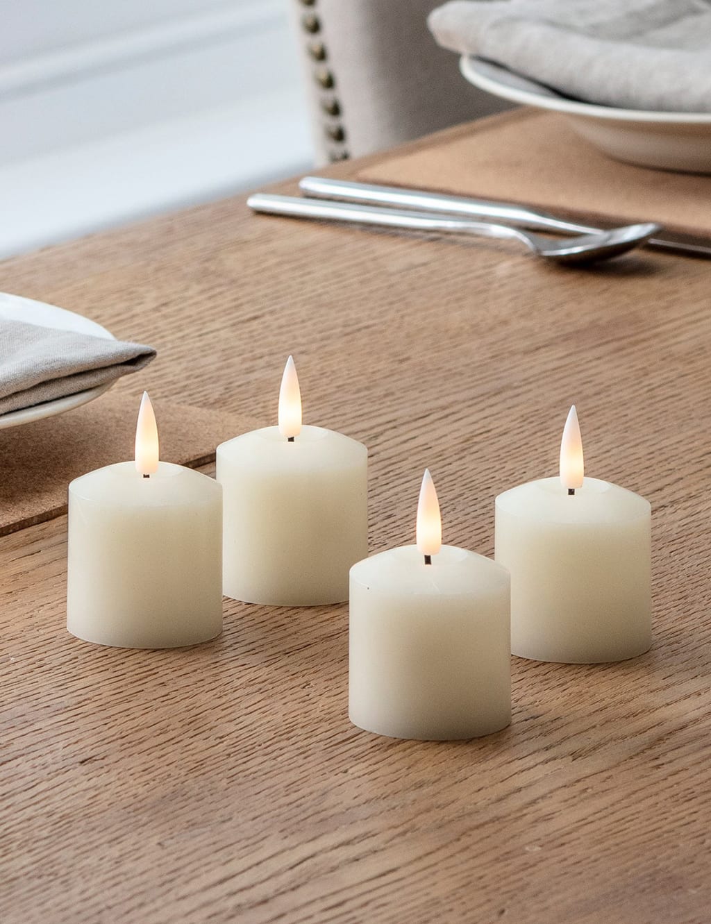 Ivory Flameless Candle Pillar - Scallop Top - 3 Width