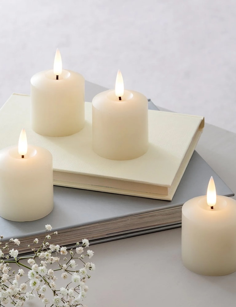 Ivory Flameless Candle Pillar - Scallop Top Vanilla Scented - 3.5” Width