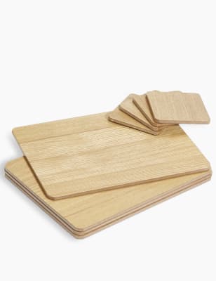 Set Of 4 Wood Veneer Placemats Coasters M S