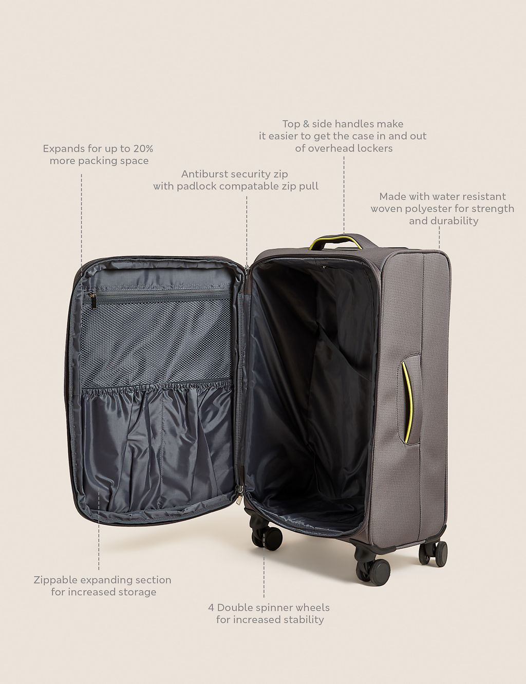 Seville 4 Wheel Soft Medium Suitcase 4 of 7