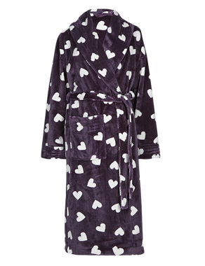 Shawl Collar Heart Print Dressing Gown Image 2 of 4
