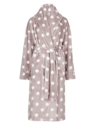 grey spotty dressing gown