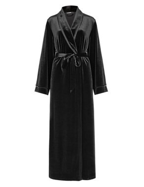 Shawl Collar Velour Long Dressing Gown Image 2 of 4
