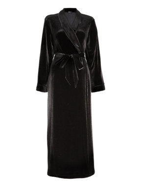 Shawl Collar Velour Wrap Dressing Gown Image 2 of 4