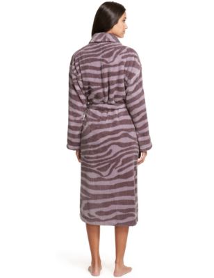 Shawl Collar Zebra Print Belted Dressing Gown Image 2 of 3
