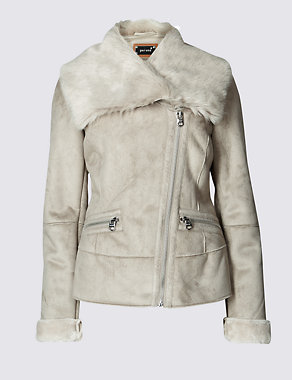 Shearling Faux Fur Collared Jacket Image 2 of 4