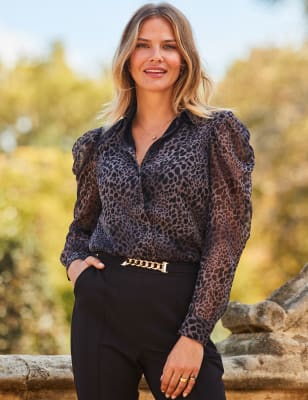 Sheer Animal Print Puff Sleeve Shirt | SOSANDAR | M&S