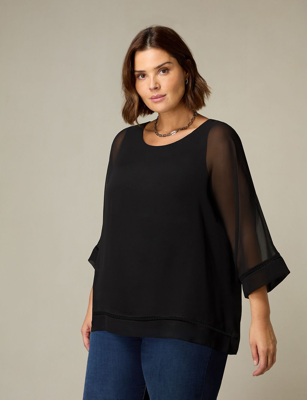 Sheer Embroidered Trim Relaxed Top 3 of 4
