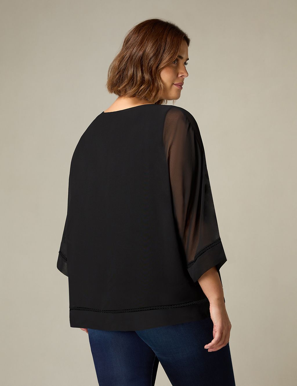 Sheer Embroidered Trim Relaxed Top 2 of 4