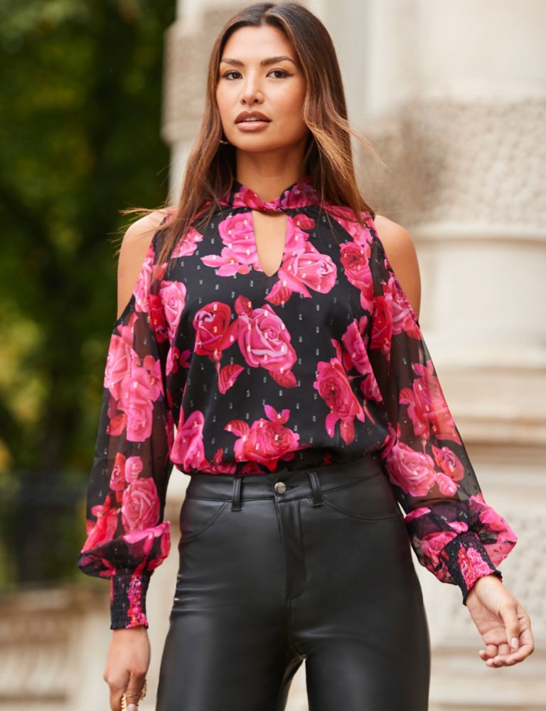 Sheer Floral High Neck Blouse 6 of 6