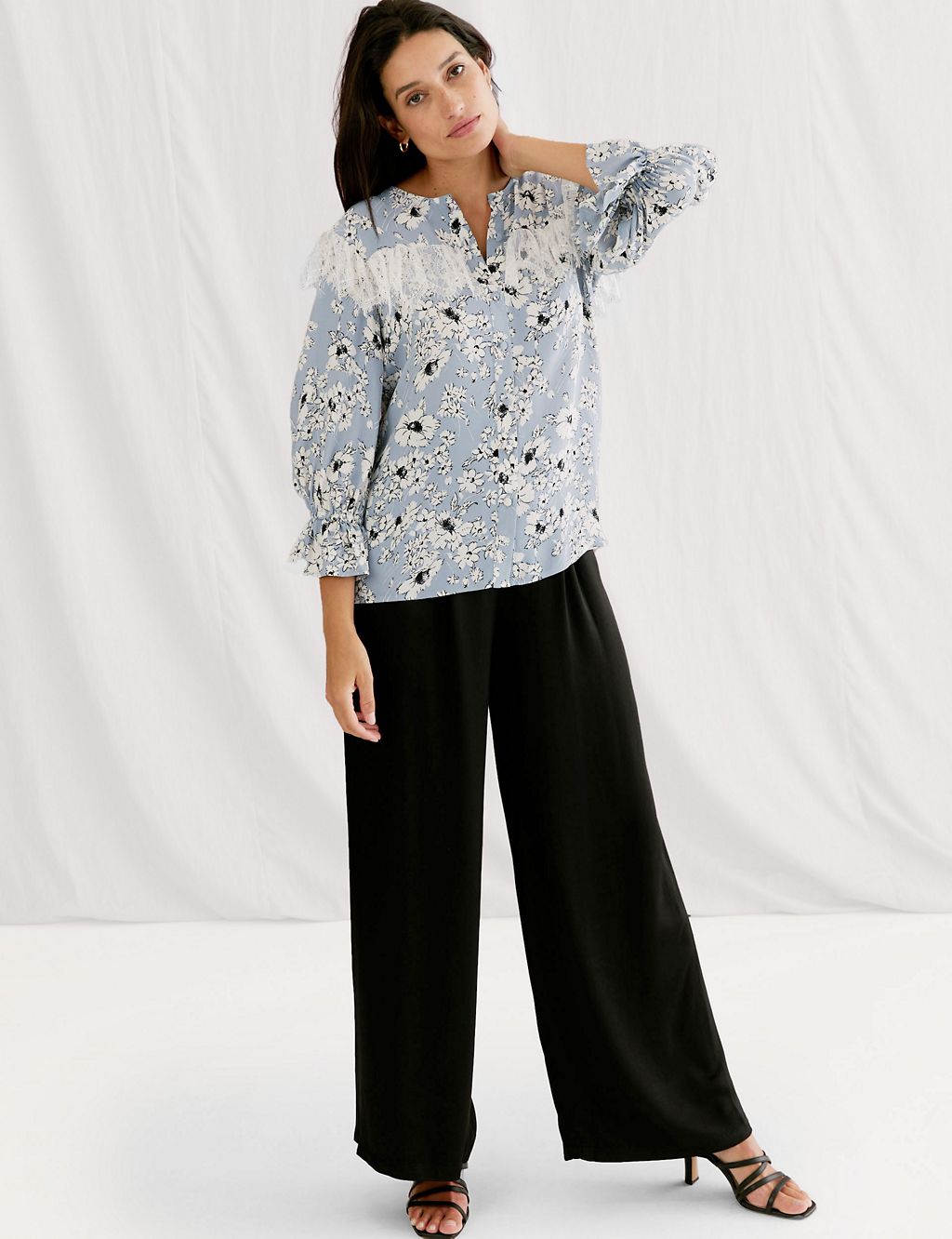 Sheer Floral Lace Detail 3/4 Sleeve Blouse 7 of 7