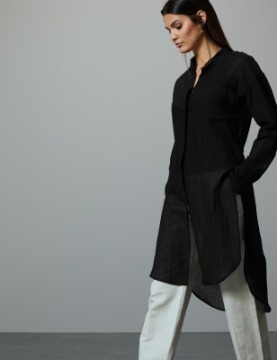 Sheer Layering Longline Shirt, Autograph