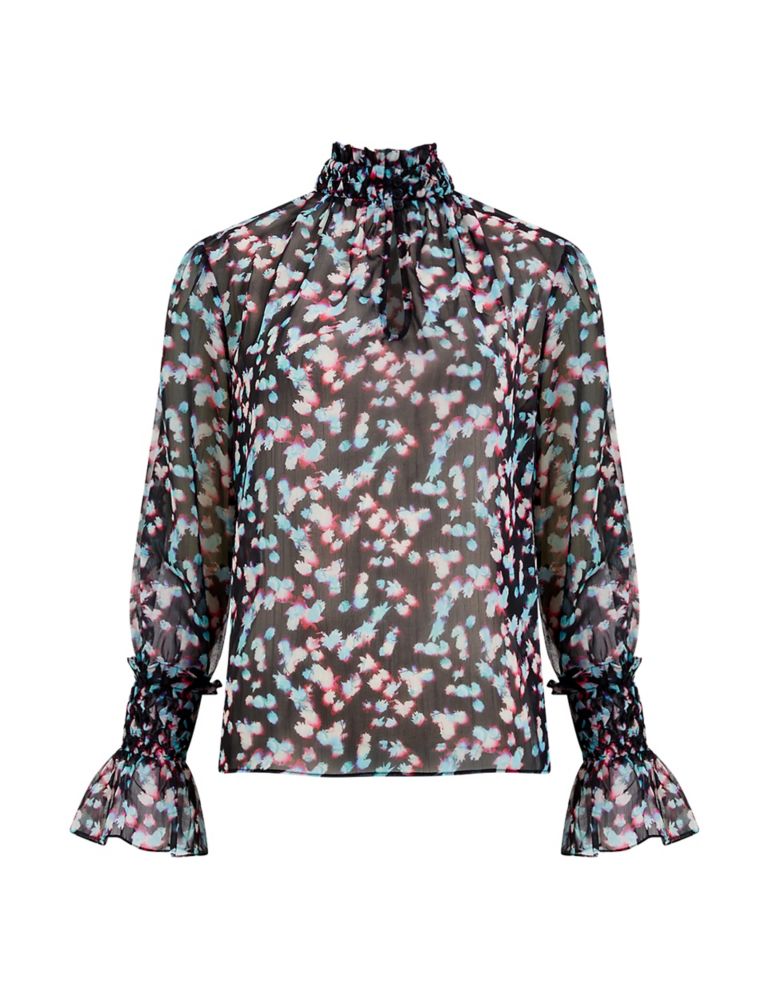 Sheer Printed High Neck Frill Sleeve Blouse | French Connection | M&S