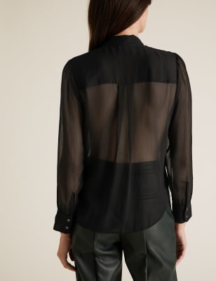 Sheer Pussybow Puff Sleeve Blouse, M&S Collection