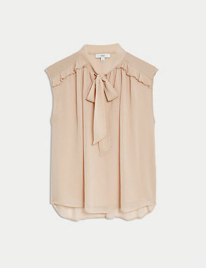 Sheer Tie Neck Frill Detail Blouse Image 2 of 5