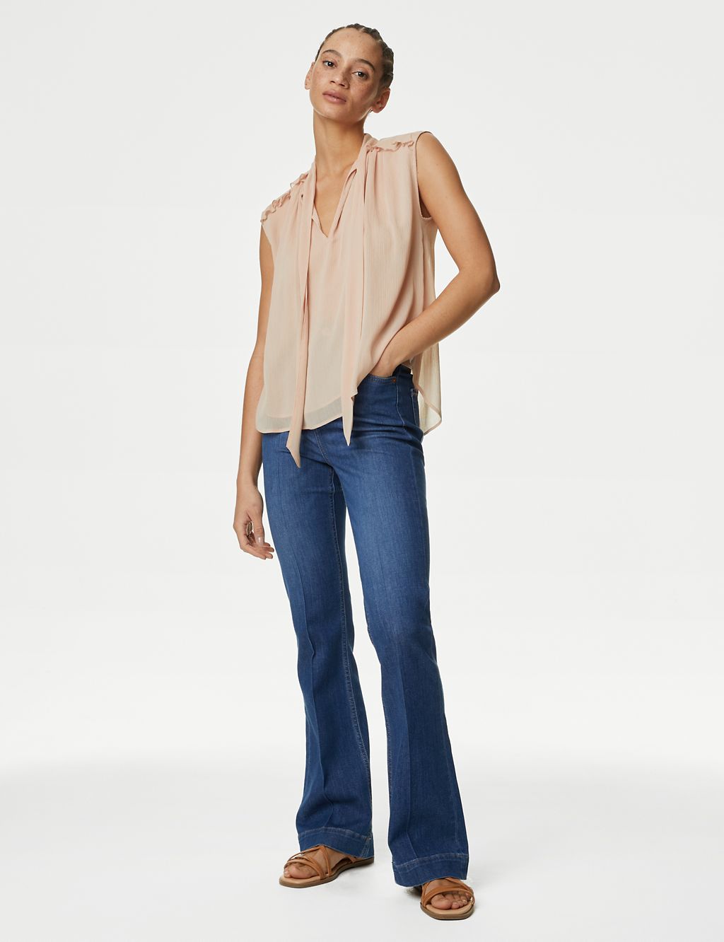 Sheer Tie Neck Frill Detail Blouse 2 of 5
