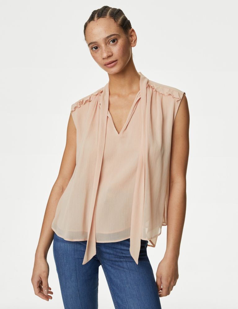 Sheer Tie Neck Frill Detail Blouse 4 of 5