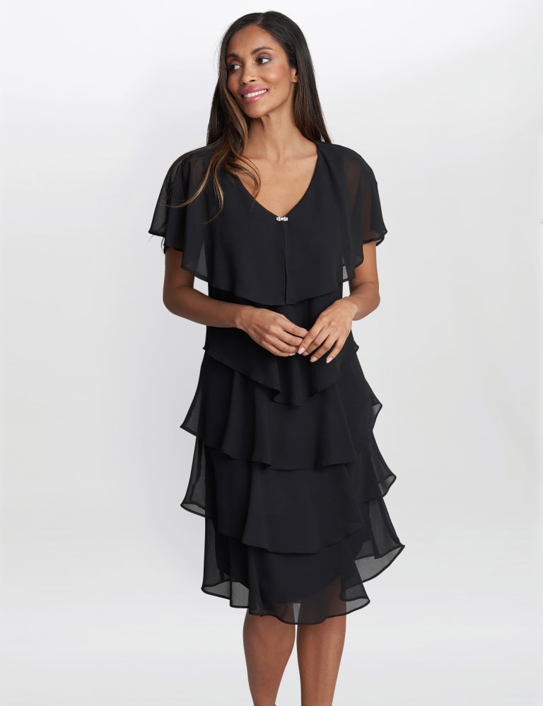 Sheer V-Neck Ruffle Knee Length Shift Dress | Gina Bacconi | M&S